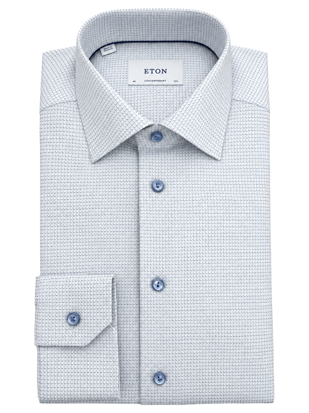 Eton King Twill Microruit Contemporary Fit – Blauw-100% katoen-HEREN SHIRTS-Blauw