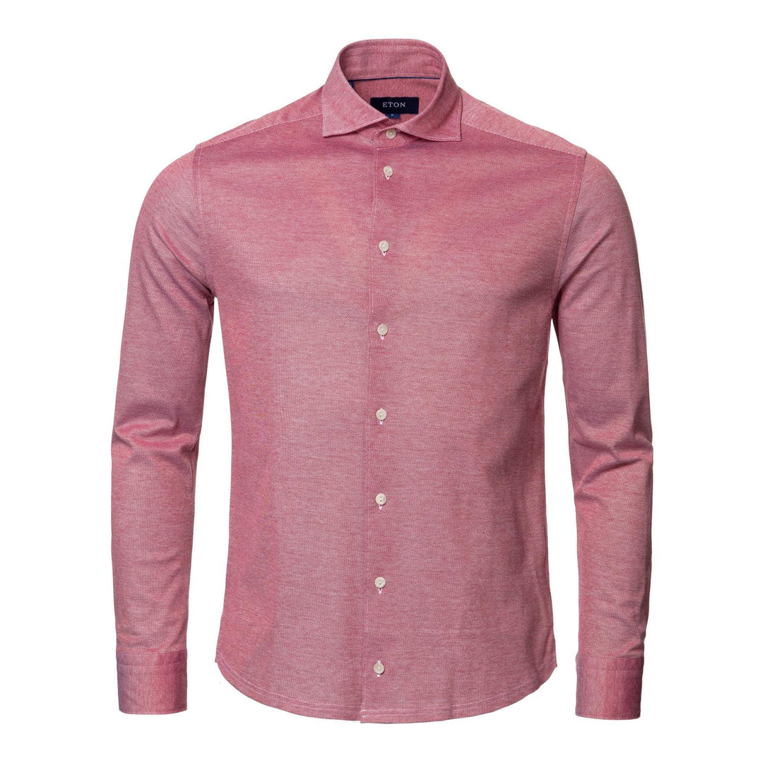 Eton knit pique slim shirt-100% katoen-HEREN SHIRTS-Rood