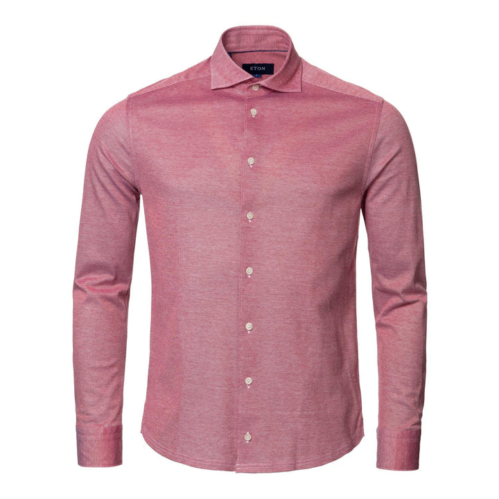 Eton knit pique slim shirt-100% katoen-HEREN SHIRTS-Rood