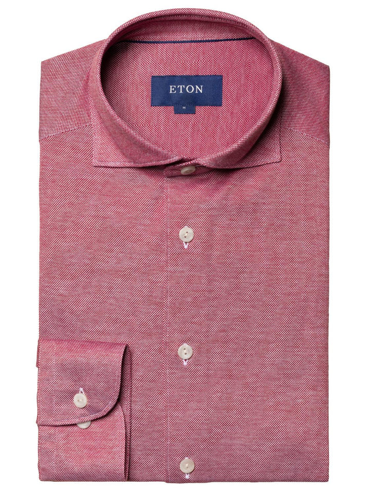 Eton knit pique slim shirt-100% katoen-HEREN SHIRTS-Rood