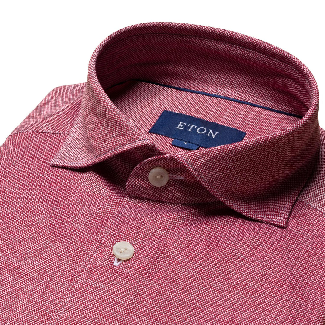 Eton knit pique slim shirt-100% katoen-HEREN SHIRTS-Rood