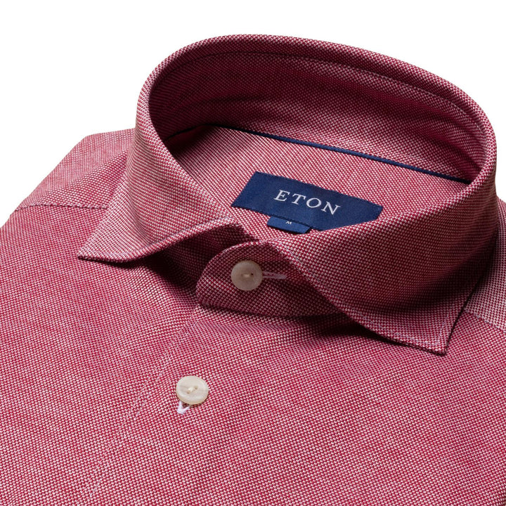 Eton knit pique slim shirt-100% katoen-HEREN SHIRTS-Rood