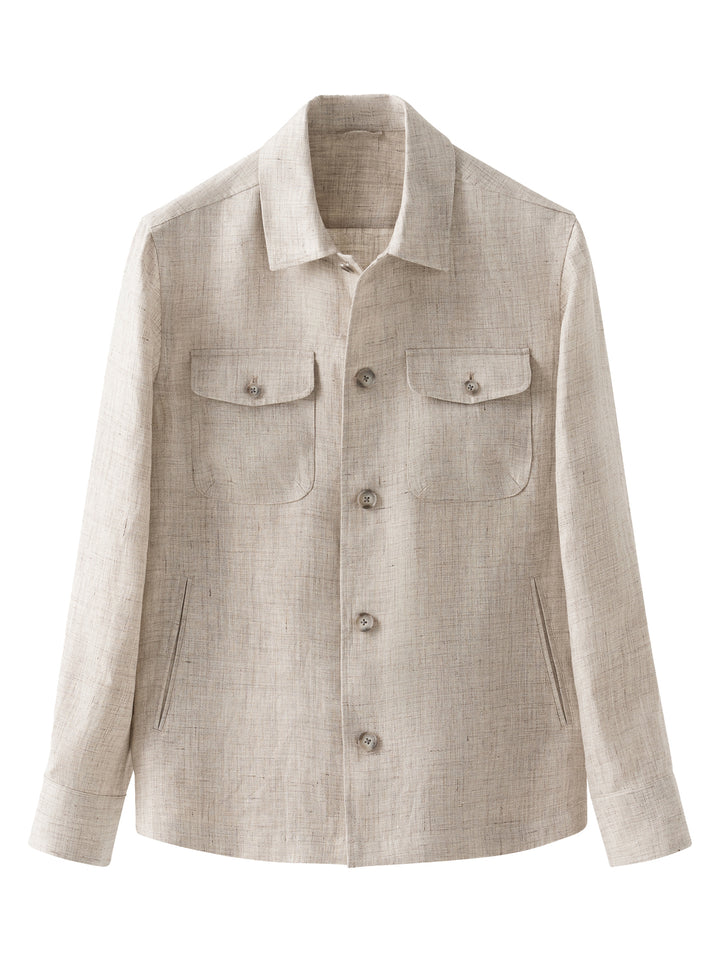 Eton linnen four pocket overshirt-100% linnen-HEREN SHIRTS-Beige