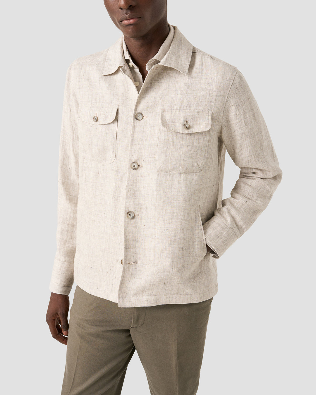 Eton linnen four pocket overshirt-100% linnen-HEREN SHIRTS-Beige