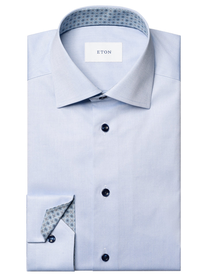 Eton Medallion Effect Contemporary Twill Shirt -100% katoen -HEREN SHIRTS-Blauw