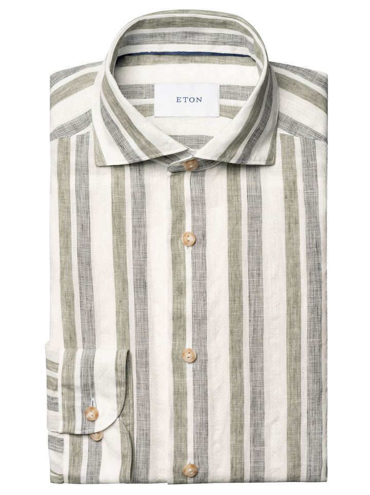 Eton Multi Streep Linnen Shirt – Groen-100% linnen-HEREN SHIRTS-Groen