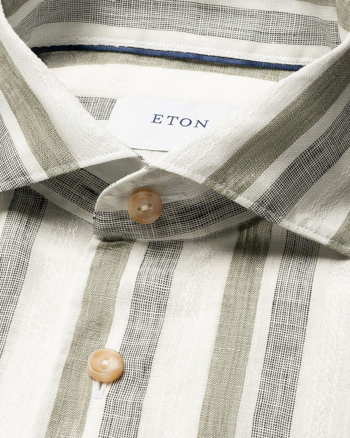 Eton Multi Streep Linnen Shirt – Groen-100% linnen-HEREN SHIRTS-Groen