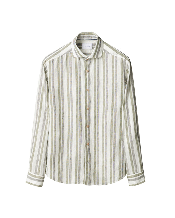 Eton Multi Streep Linnen Shirt – Groen-100% linnen-HEREN SHIRTS-Groen