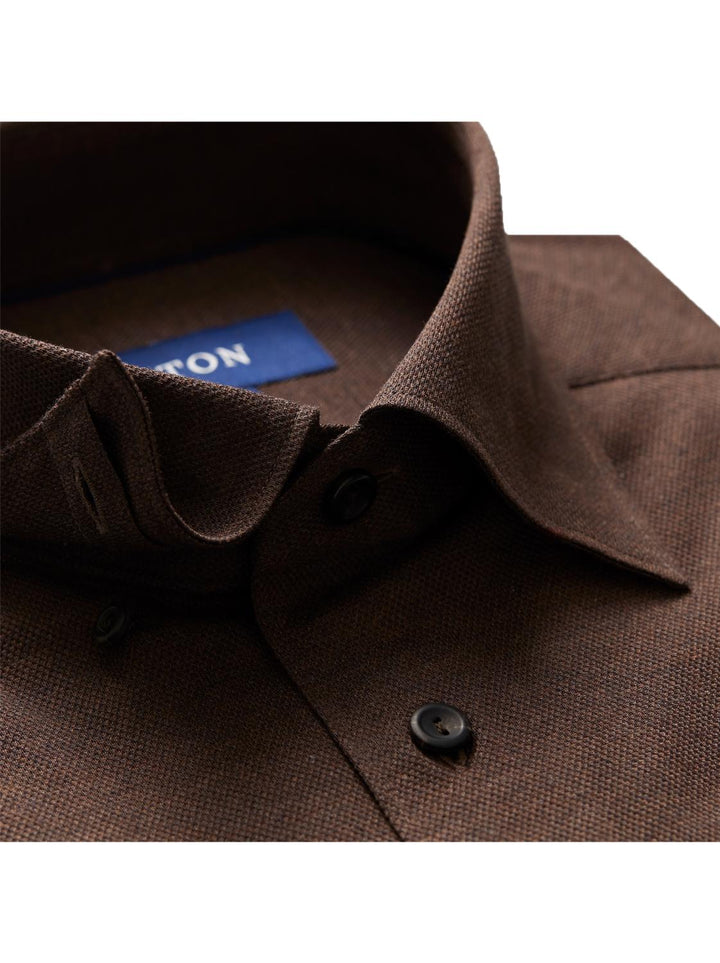 Eton overhemd jersey-100% katoen-HEREN SHIRTS-Bruin
