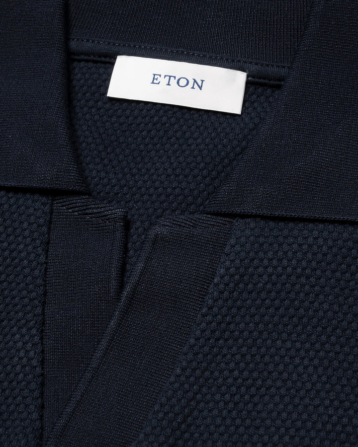 Eton Polo Riva kraag – Blauw-98% katoen, 2% elastaan-HEREN POLO'S & T-SHIRTS-Blauw