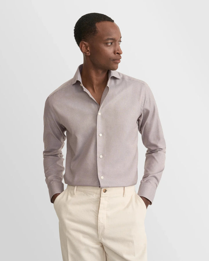 Eton Semi Solid Dobby Shirt Contemporary Fit-100% katoen-HEREN SHIRTS-Bruin