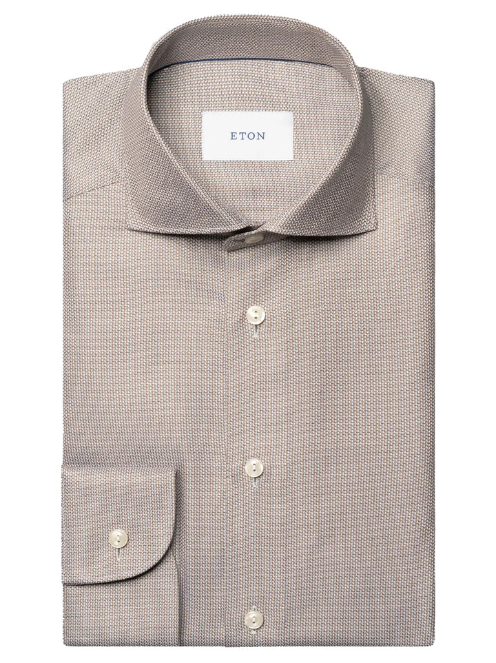 Eton Semi Solid Dobby Shirt Contemporary Fit-100% katoen-HEREN SHIRTS-Bruin