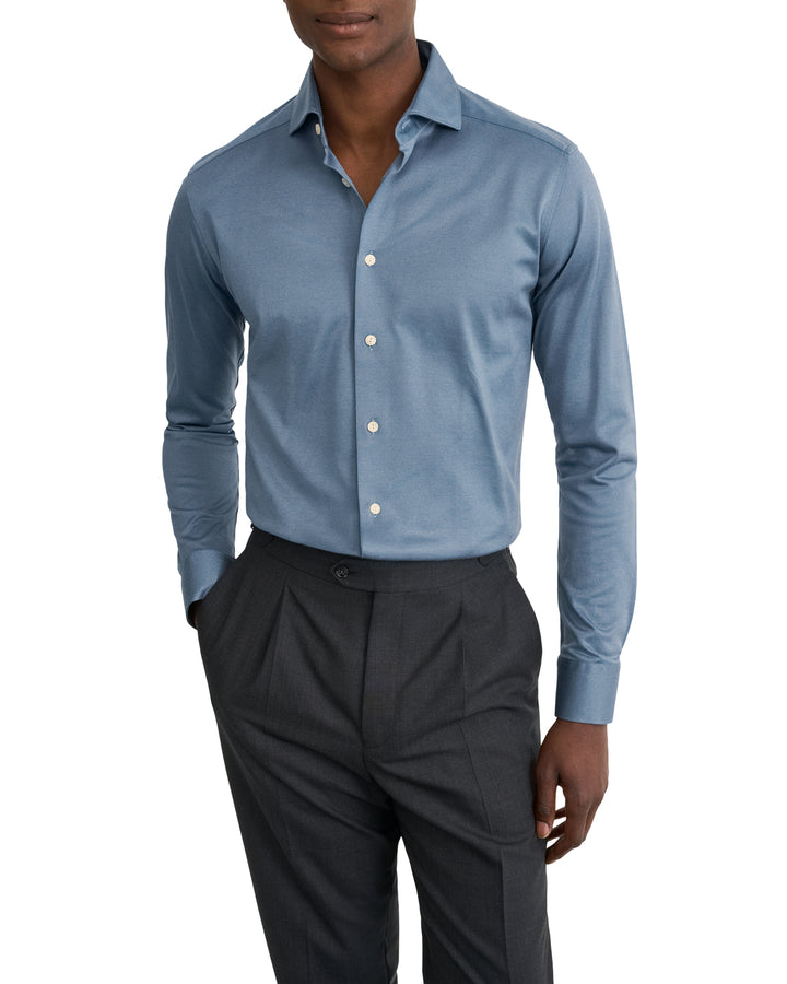 Eton Semi Solid Jacquard Shirt Slim Fit – Blauw-100% katoen-HEREN SHIRTS-Blauw