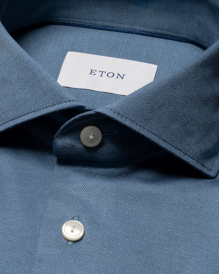 Eton Semi Solid Jacquard Shirt Slim Fit – Blauw-100% katoen-HEREN SHIRTS-Blauw