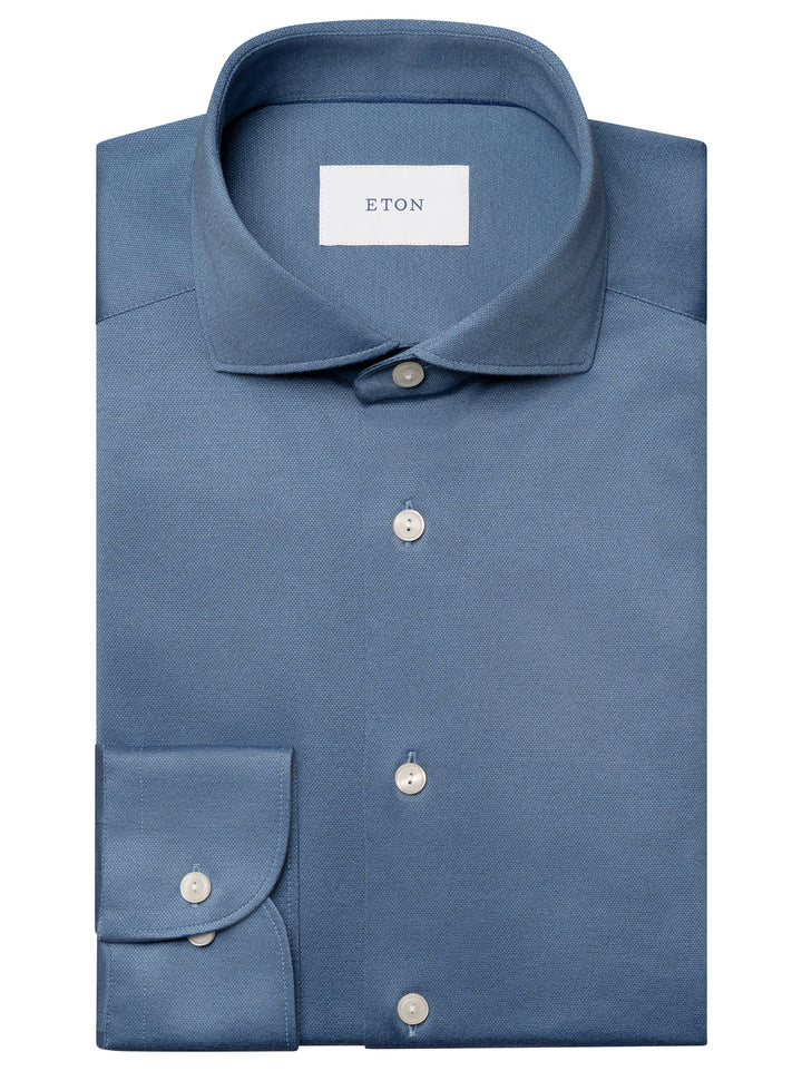 Eton Semi Solid Jacquard Shirt Slim Fit – Blauw-100% katoen-HEREN SHIRTS-Blauw