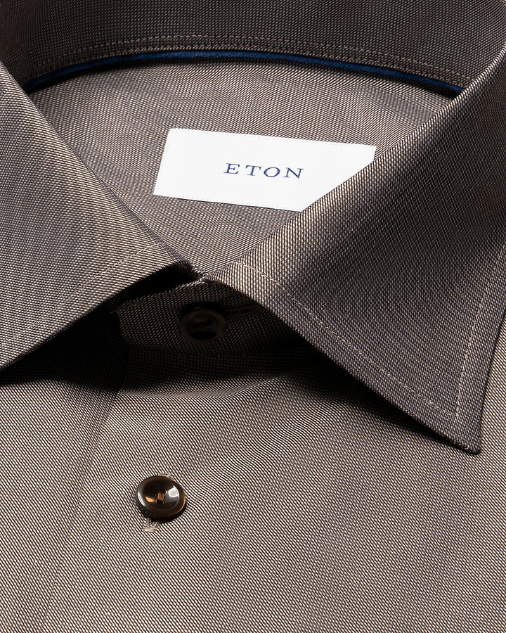 Eton Semi-Solid Twill Shirt Contemporary Fit-100% katoen-HEREN SHIRTS-Bruin