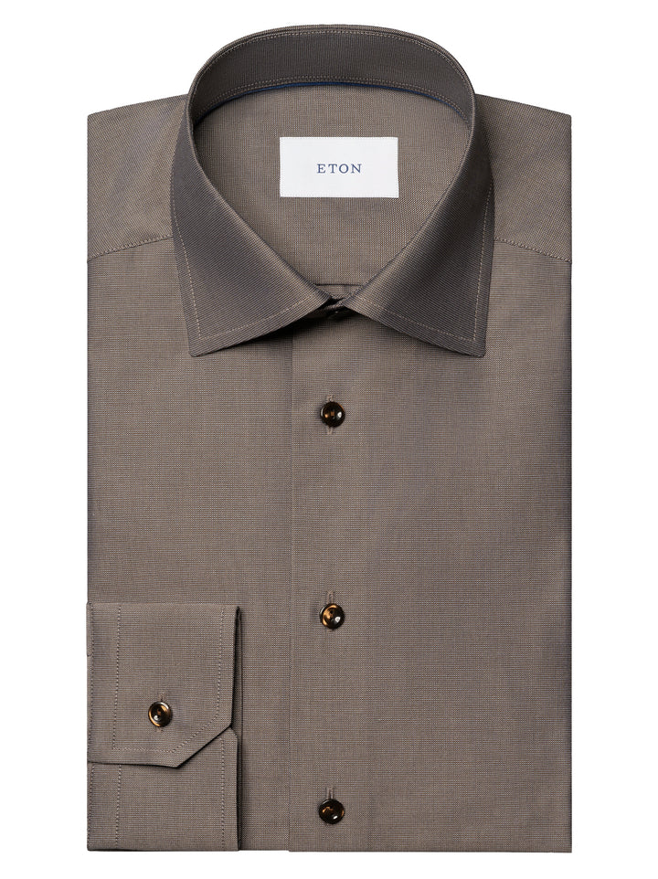 Eton Semi-Solid Twill Shirt Contemporary Fit-100% katoen-HEREN SHIRTS-Bruin