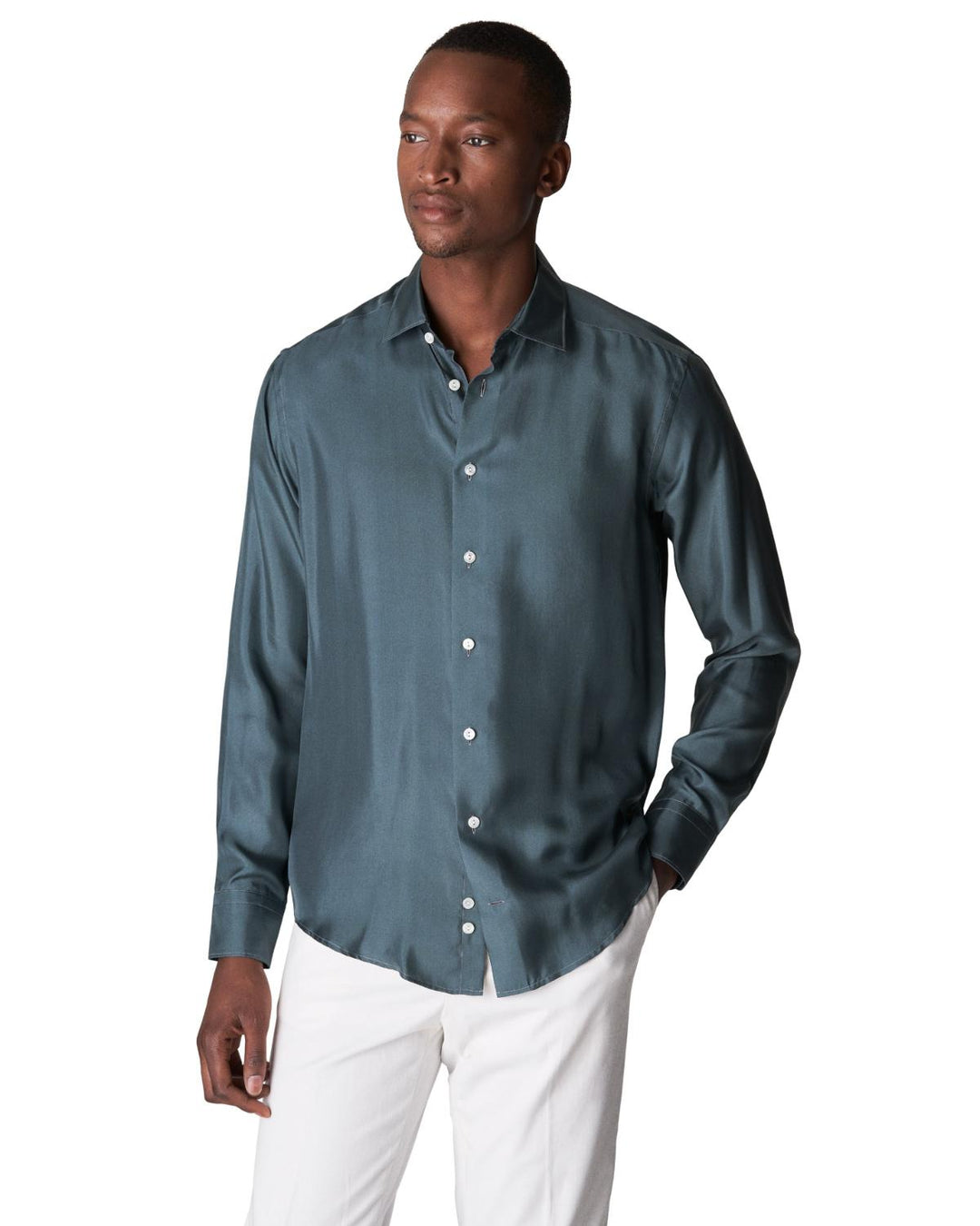 Eton slim fit casual shirt-100% zijde-HEREN SHIRTS-Groen