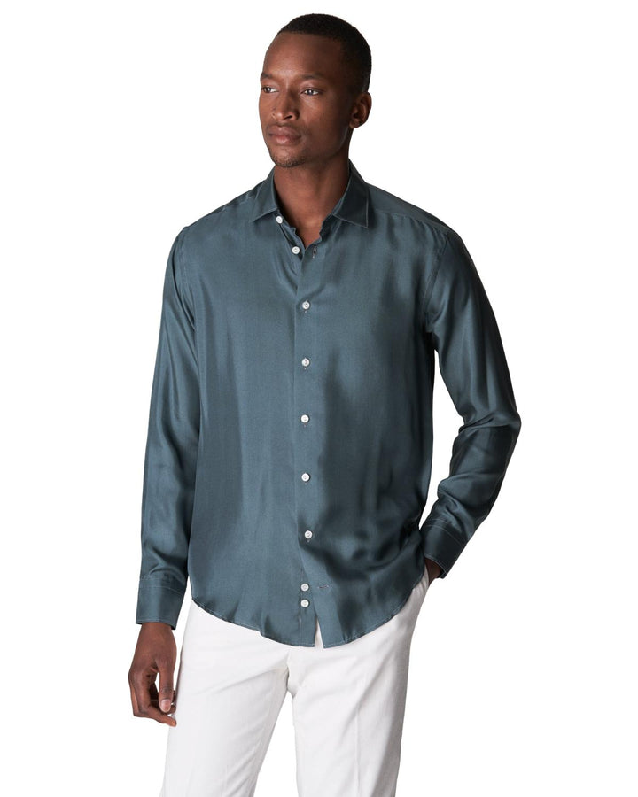 Eton slim fit casual shirt-100% zijde-HEREN SHIRTS-Groen