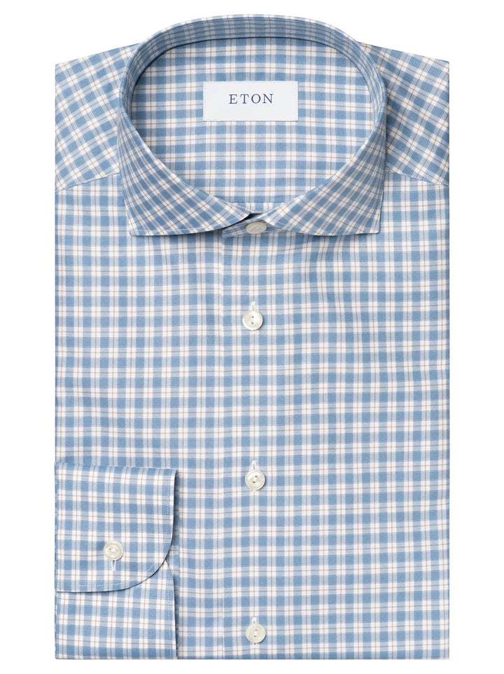 Eton Slim Fit ruit twill shirt-HEREN SHIRTS-Blauw