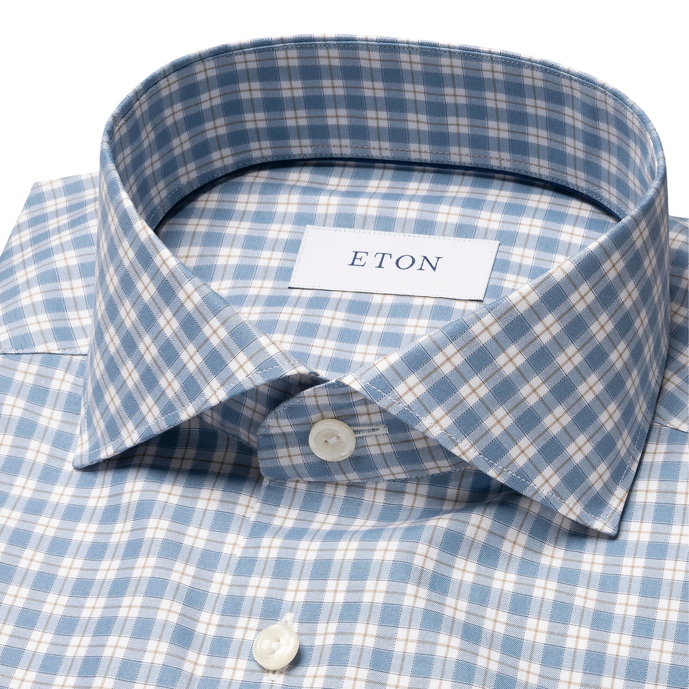 Eton Slim Fit ruit twill shirt-HEREN SHIRTS-Blauw