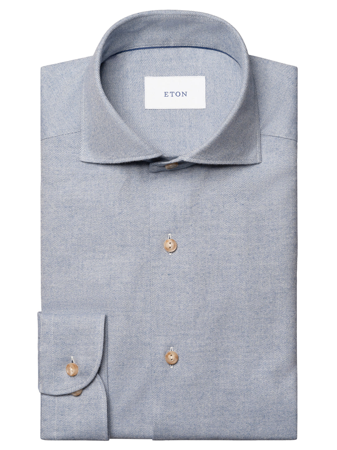Eton Solid Flannel Shirt – Blauw-100% katoen-HEREN SHIRTS-Blauw