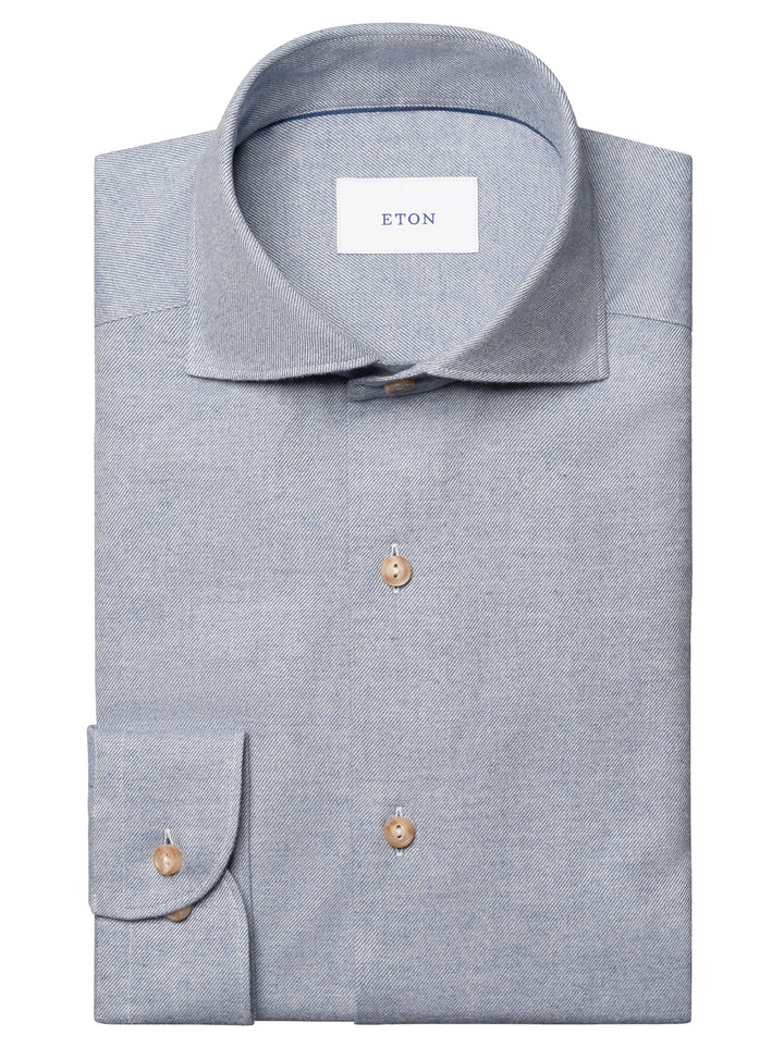 Eton Solid Flannel Shirt – Blauw-100% katoen-HEREN SHIRTS-Blauw