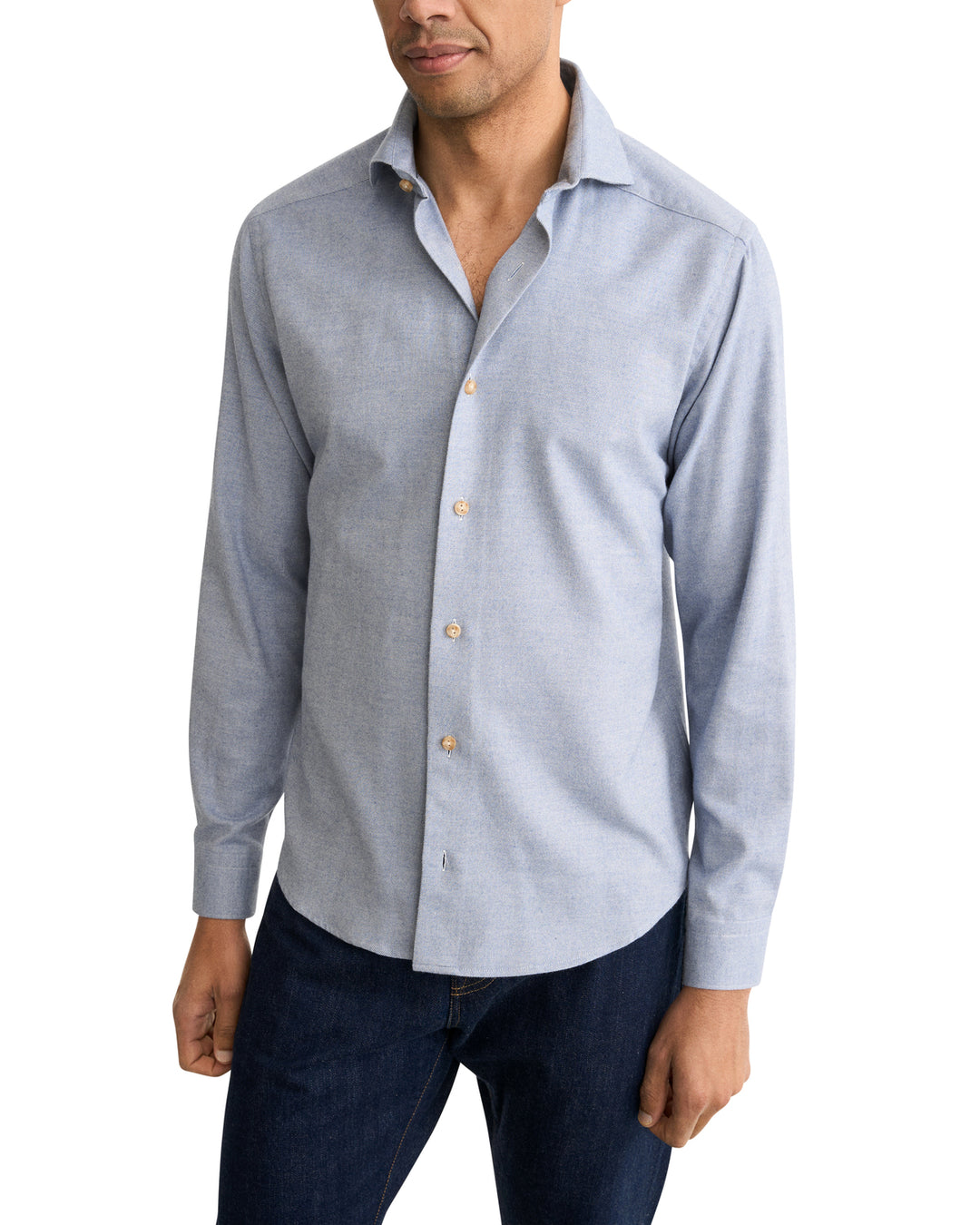 Eton Solid Flannel Shirt – Blauw-100% katoen-HEREN SHIRTS-Blauw