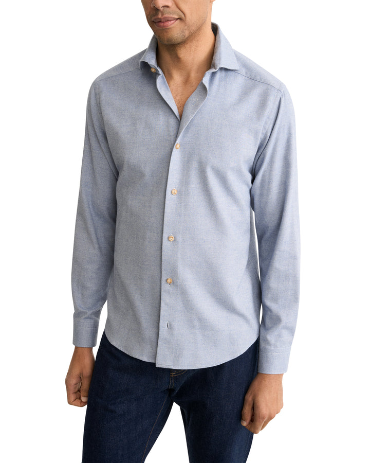 Eton Solid Flannel Shirt – Blauw-100% katoen-HEREN SHIRTS-Blauw