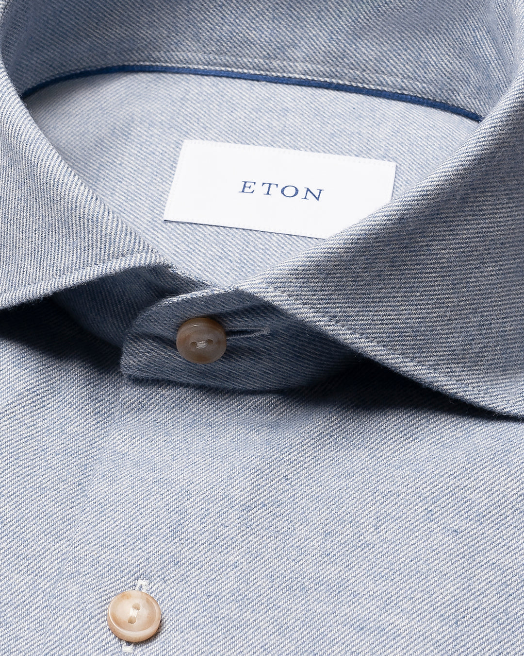 Eton Solid Flannel Shirt – Blauw-100% katoen-HEREN SHIRTS-Blauw