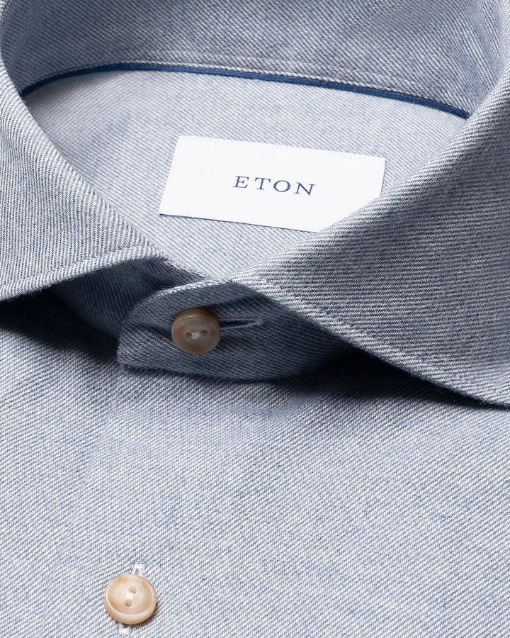 Eton Solid Flannel Shirt – Blauw-100% katoen-HEREN SHIRTS-Blauw