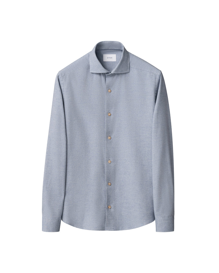 Eton Solid Flannel Shirt – Blauw-100% katoen-HEREN SHIRTS-Blauw