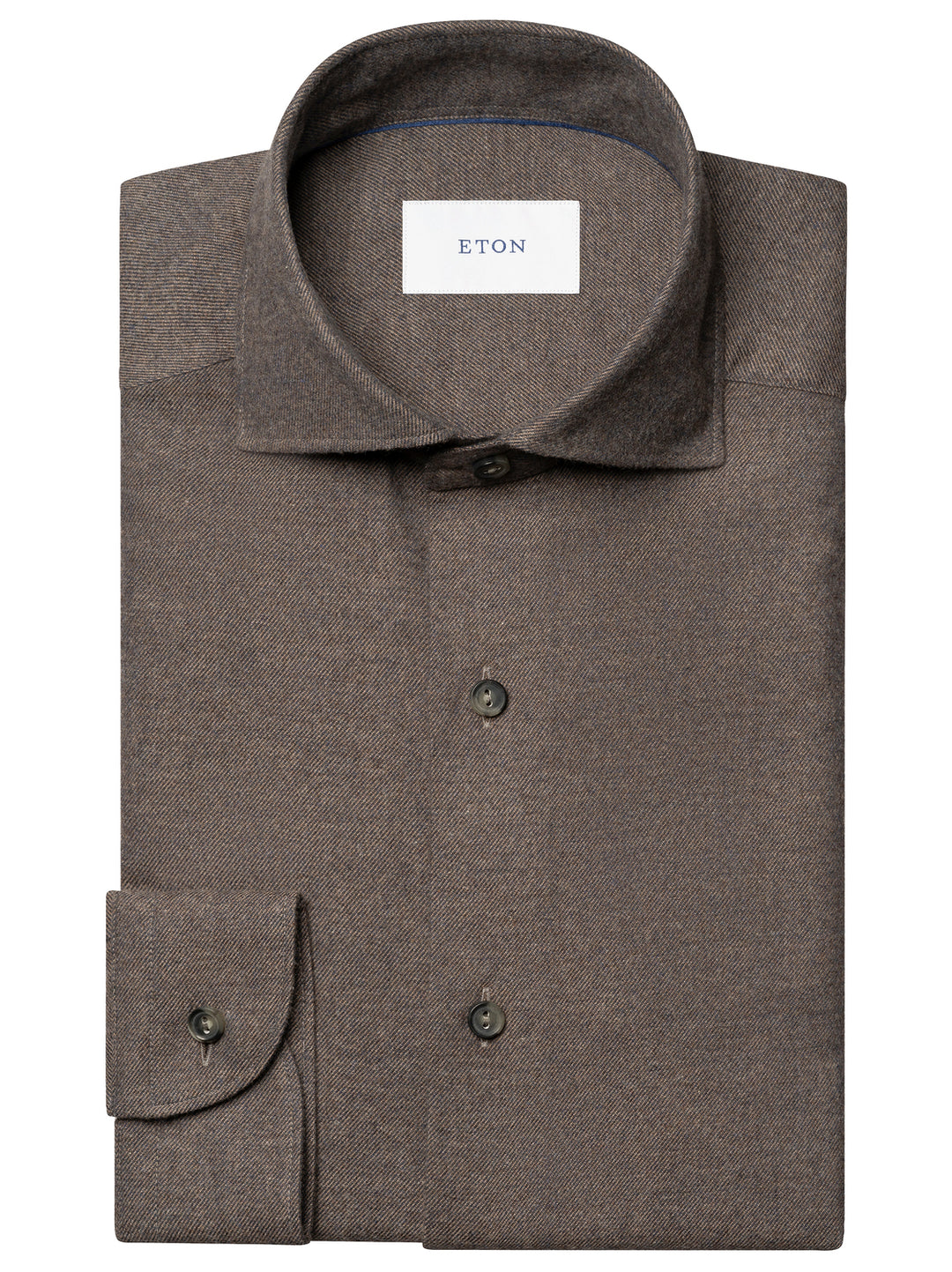 Eton Solid Flannel Shirt – Bruin-100% katoen-HEREN SHIRTS-Bruin