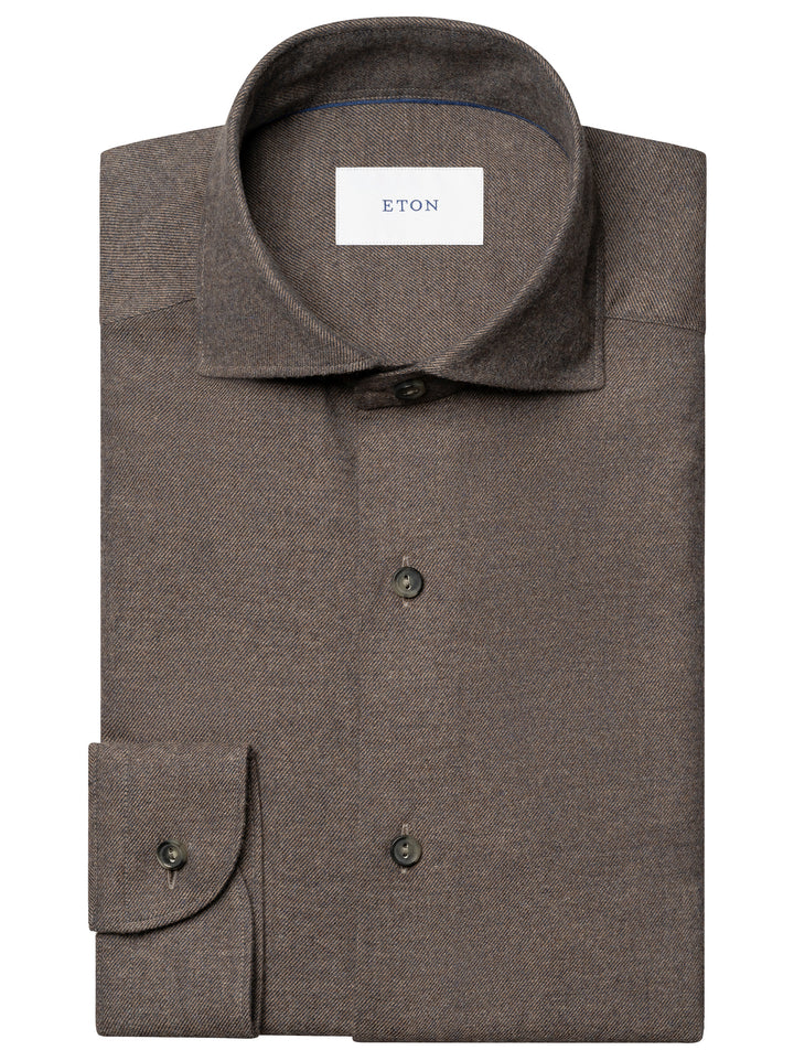 Eton Solid Flannel Shirt – Bruin-100% katoen-HEREN SHIRTS-Bruin