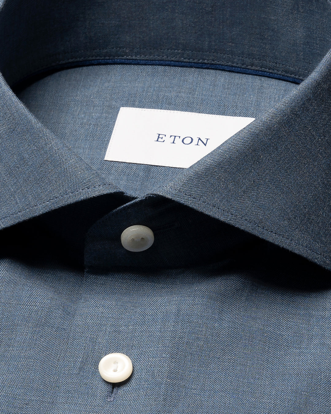 Eton Solid Signature Flannel Shirt – Blauw-100% katoen-HEREN SHIRTS-Blauw