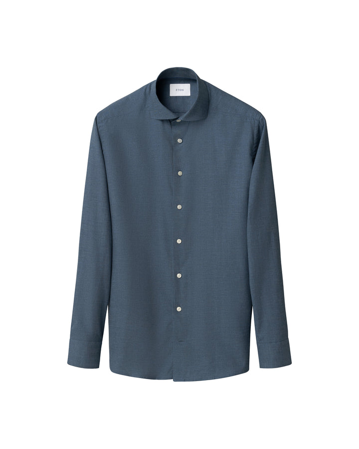 Eton Solid Signature Flannel Shirt – Blauw-100% katoen-HEREN SHIRTS-Blauw