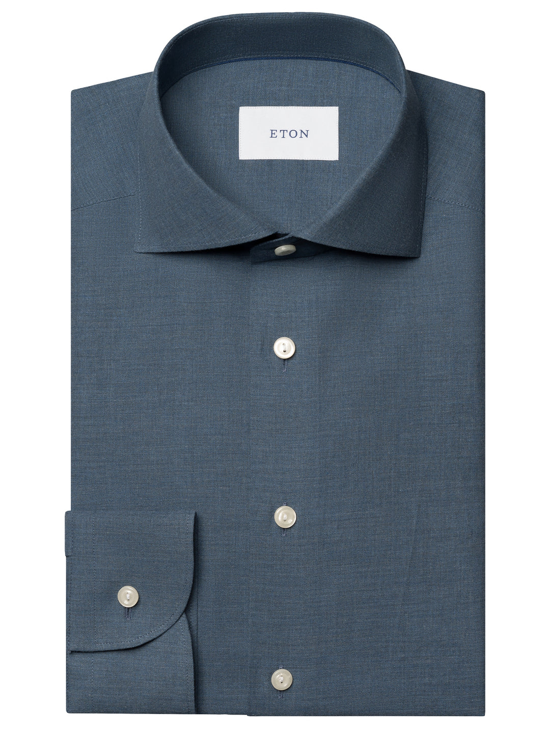 Eton Solid Signature Flannel Shirt – Blauw-100% katoen-HEREN SHIRTS-Blauw
