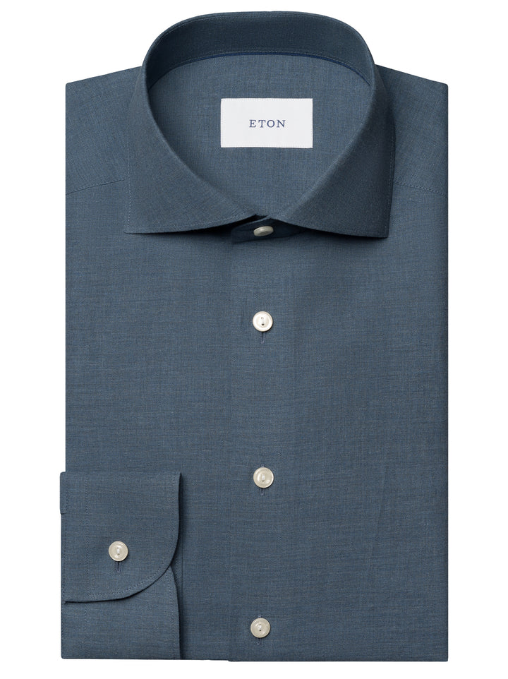 Eton Solid Signature Flannel Shirt – Blauw-100% katoen-HEREN SHIRTS-Blauw