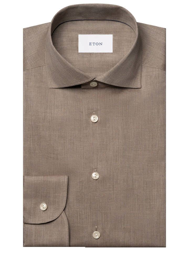 Eton Solid Signature Flannel Shirt – Blauw-100% katoen -HEREN SHIRTS-Blauw