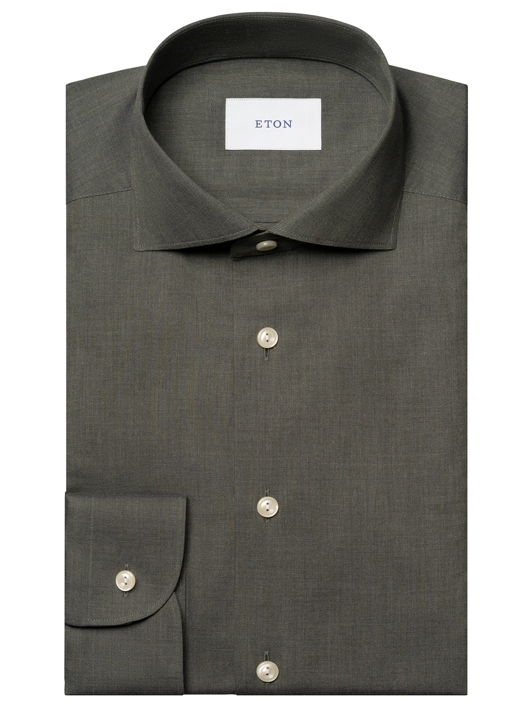 Eton Solid Signature Flannel Shirt – Groen-100% katoen -HEREN SHIRTS-Groen
