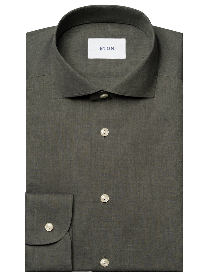 Eton Solid Signature Flannel Shirt – Groen-100% katoen -HEREN SHIRTS-Groen
