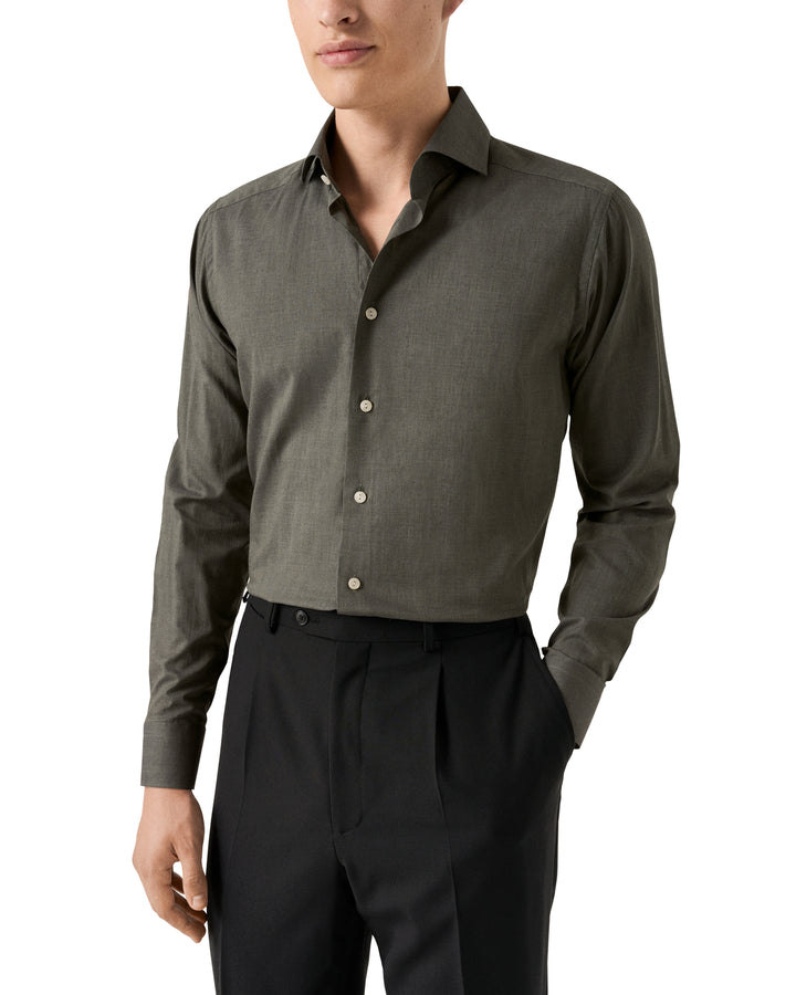 Eton Solid Signature Flannel Shirt – Groen-100% katoen -HEREN SHIRTS-Groen