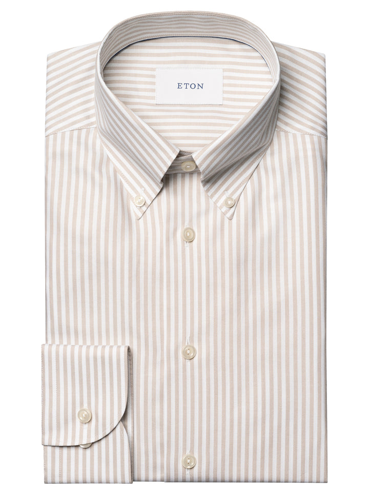 Eton Streep Signature Oxford Shirt Contemporary -100% katoen-HEREN SHIRTS-Beige