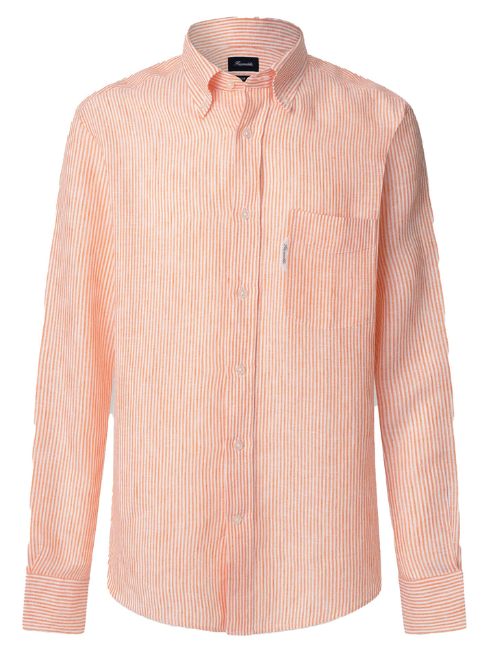 Faconnable Regular fit gestreept linnen shirt-100% Linnen-HEREN SHIRTS-Oranje