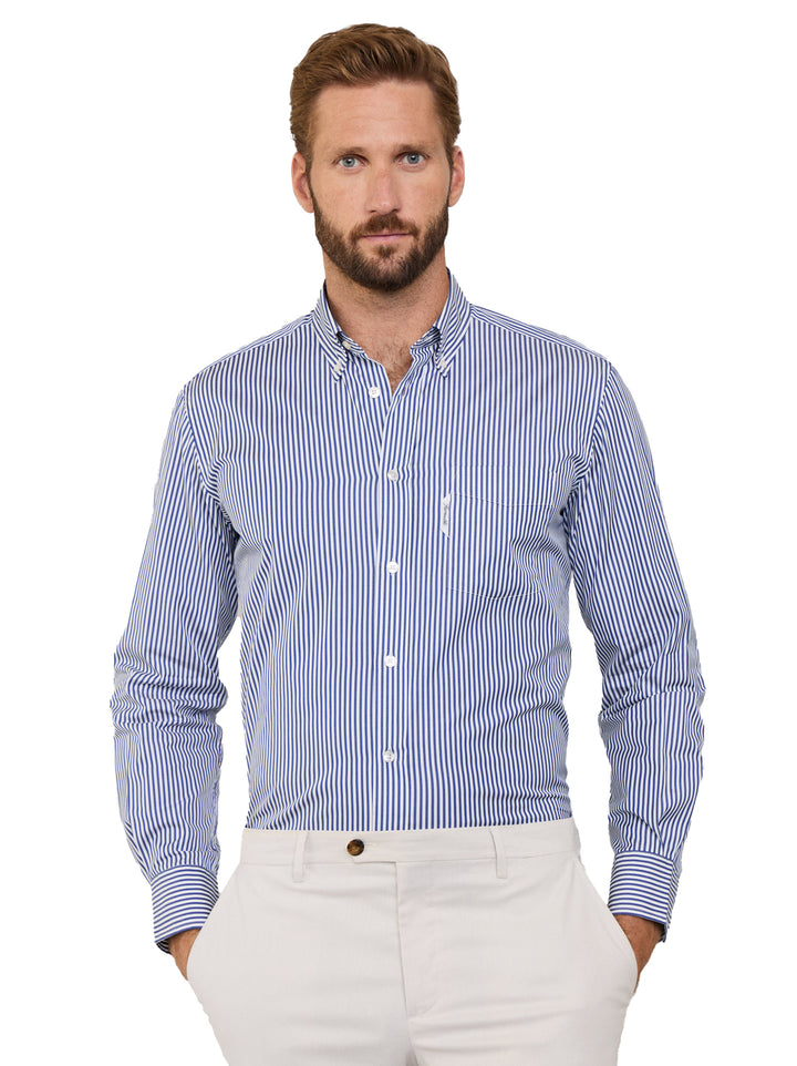 Faconnable regular fit gestreept poplin shirt-100% Katoen-HEREN SHIRTS-Blauw