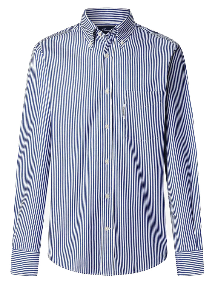 Faconnable regular fit gestreept poplin shirt-100% Katoen-HEREN SHIRTS-Blauw