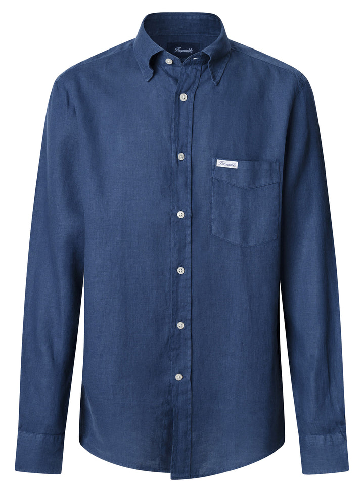 Faconnable regular fit linnen shirt-100% Linnen-HEREN SHIRTS-Blauw