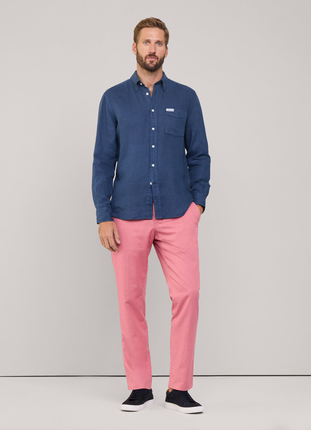 Faconnable regular fit linnen shirt-100% Linnen-HEREN SHIRTS-Blauw