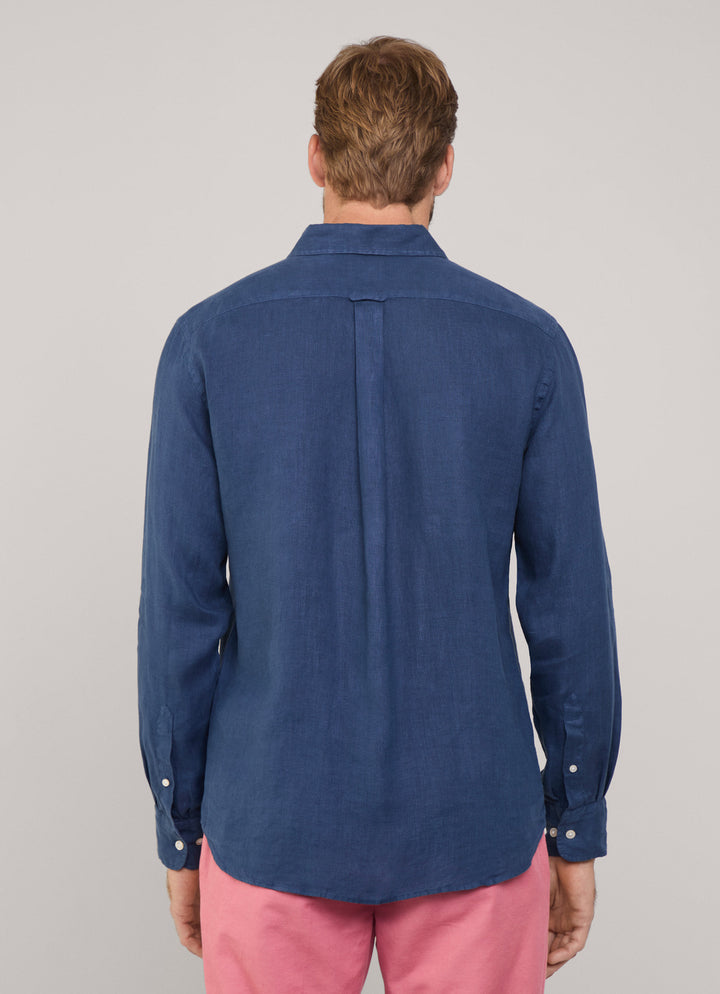 Faconnable regular fit linnen shirt-100% Linnen-HEREN SHIRTS-Blauw