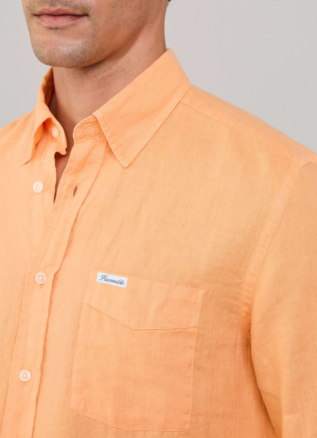 Faconnable regular fit linnen shirt-100% Linnen-HEREN SHIRTS-Oranje